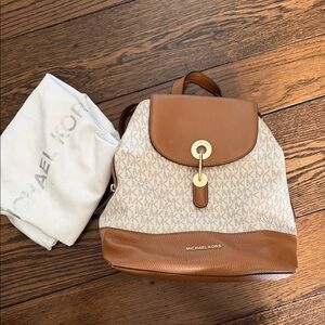 Michael Kors Logo and Tan Backpack